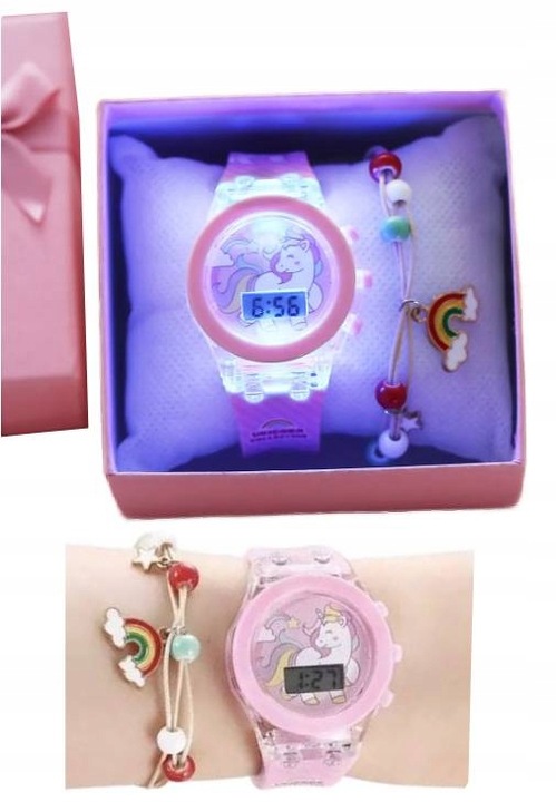 ZEGAREK ELEKTRONICZNY LED BRANSOLETKA DLA DZIEWCZYNKI JEDNOROŻEC