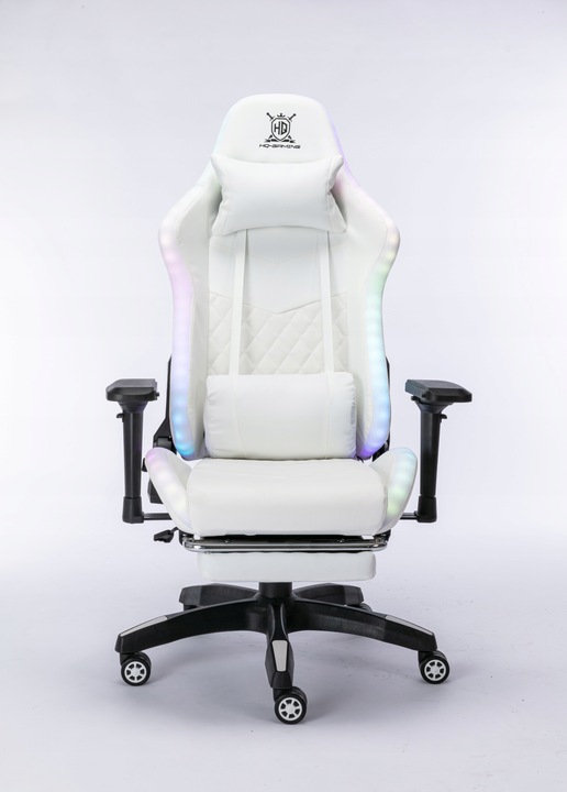 FOTEL GAMINGOWY BIUROWY WYGODNY KRZESŁO GRACZA OBROTOWY +RGB LED I PODNÓŻEK