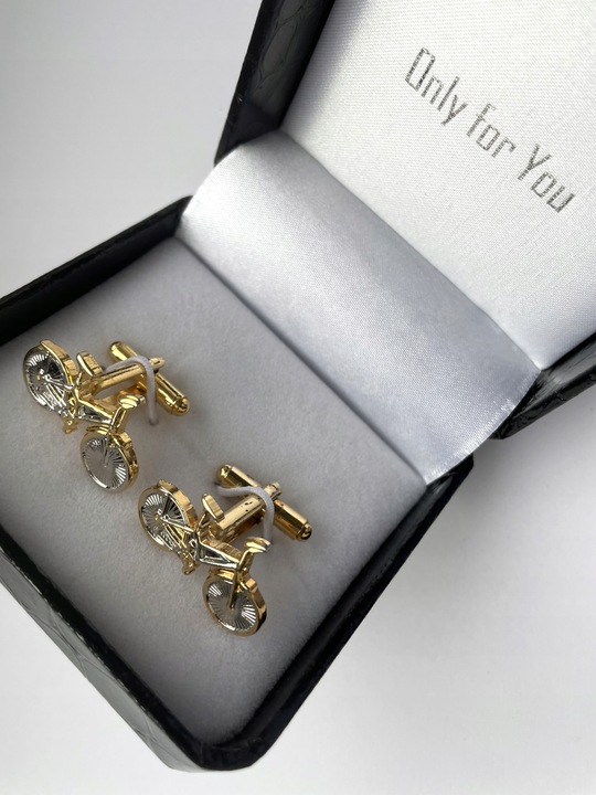 Spinki do mankietów EXC Srebrny Rower Pozłacany w Szkatułce Etui na Prezent