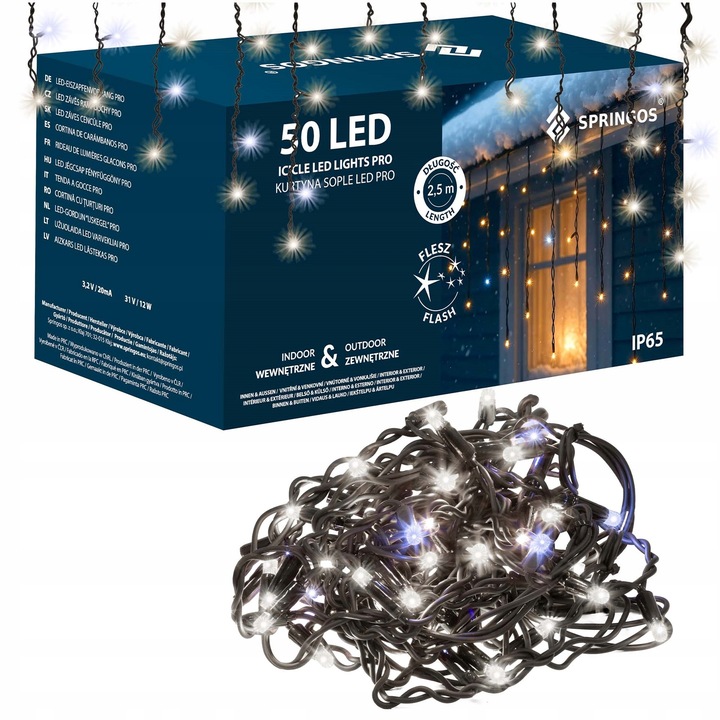 LAMPKI SOPLE 50LED ZEWNĘTRZNE IP65 PRO BIAŁE FLASH 2,5m GRUBE PROFESJONALNE