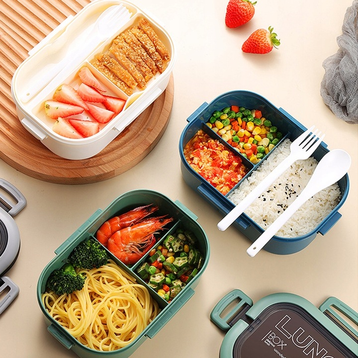 Przenośna ŚNIADANIÓWKA LUNCHBOX POJEMNIK BOX BENTO 1200 ml Z Nóż i widelec