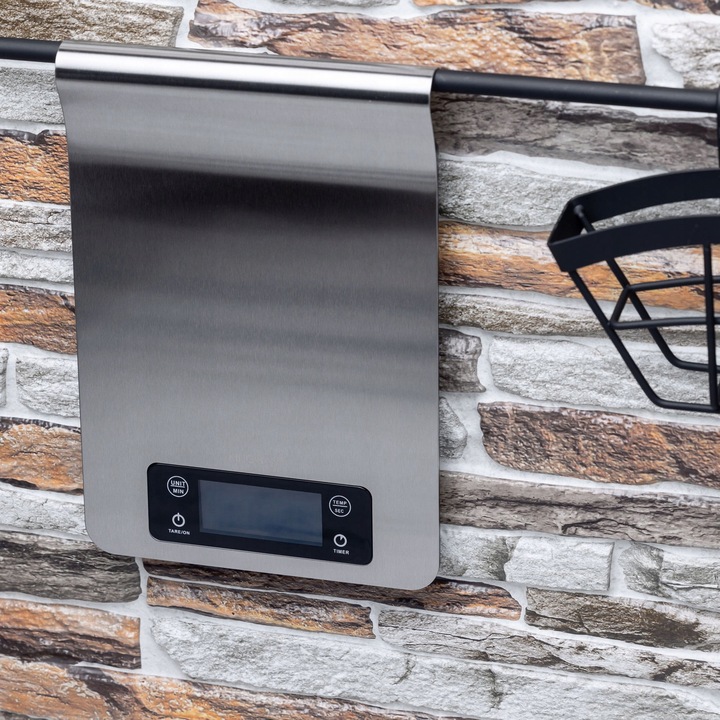 Waga Kuchenna Elektroniczna z WIESZAKIEM reling Prcyzyjna SREBRNA 5kg Timer