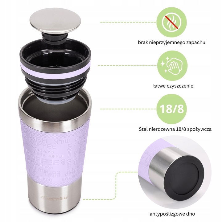 KUBEK TERMICZNY stalowy TERMOS do kawy herbaty szczelny KAMILLE 380ml