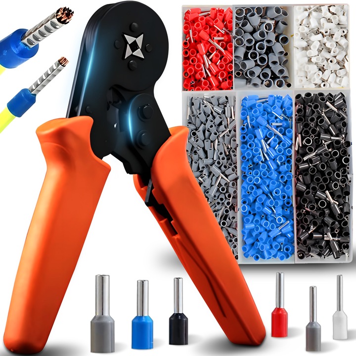 ZACISKARKA KONEKTORÓW KOŃCÓWEK 0,25-10 ŚCIĄGACZ IZOLACJI + 600 szt. TULEJEK