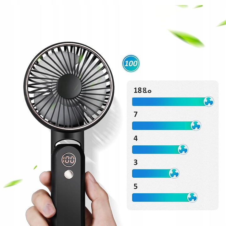 PRZENOŚNY WENTYLATOR RĘCZNY MINI WENTYLATOR USB 5 TRYBÓW 2000mAh