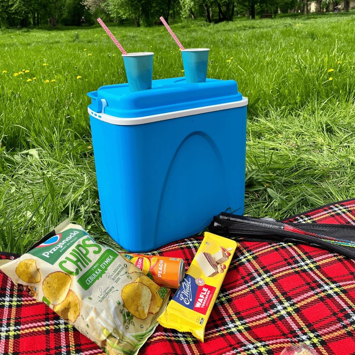 LODÓWKA TURYSTYCZNA 24L na WKŁADY MROŻĄCE niebieska do AUTA kampera PODRÓŻY