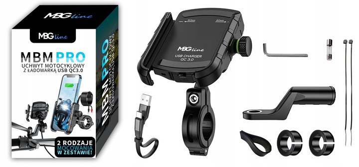 UCHWYT MOTOCYKLOWY NA TELEFON SZYBKA ŁADOWARKA USB QC3.0 MOTOCYKL + KABEL