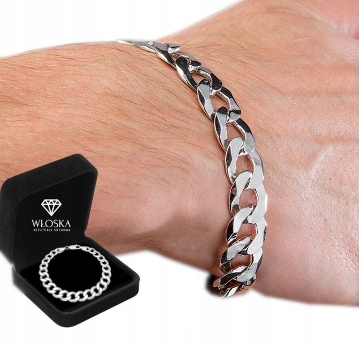 GRUBA Srebrna Bransoletka 9mm Męska PANCERKA SREBRO 925 Bransoleta + GRATIS