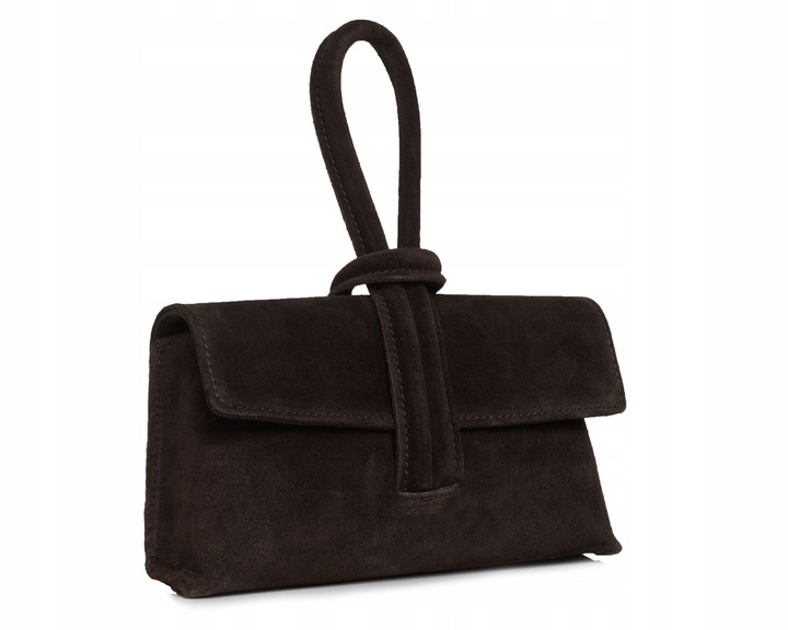 WŁOSKA SKÓRZANA KOPERTÓWKA TOREBKA WIZYTOWA SOLOME FLORA BRĄZOWA ZAMSZOWA