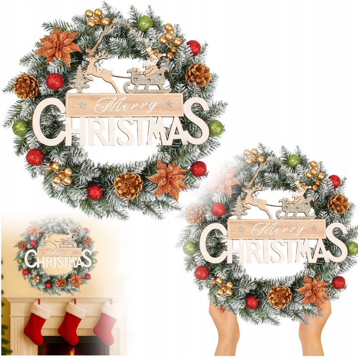 WIENIEC BOŻONARODZENIOWY ELEGANCKA DEKORACJA ŚWIĄTECZNA CZERWONY WZ9 40CM