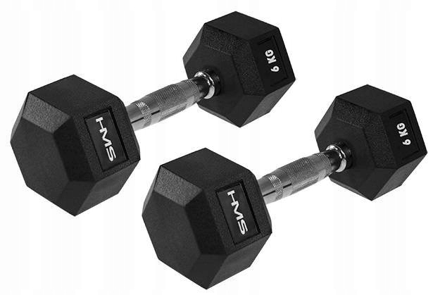 HMS Zestaw Hantli HEX PRO Gumowanych Do Ćwiczeń Treningu Siłowego 2x6 kg