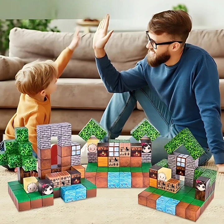 KLOCKI MAGNETYCZNE MINECRAFT KLOCKI SZEŚCIANY 100 KLOCKÓW + 1 FIGURKA MOCNE