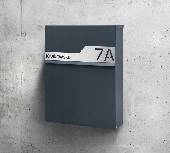 SKRZYNKA POCZTOWA NA LISTY POCZTĘ ANTRACYT +LAMINAT NAPIS ADRES ULICA NUMER