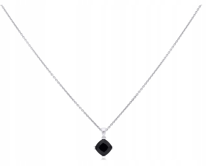 Łańcuszek Srebrny z Zawieszką Czarny Kamień 925 Naszyjnik Damski dł. 50 cm