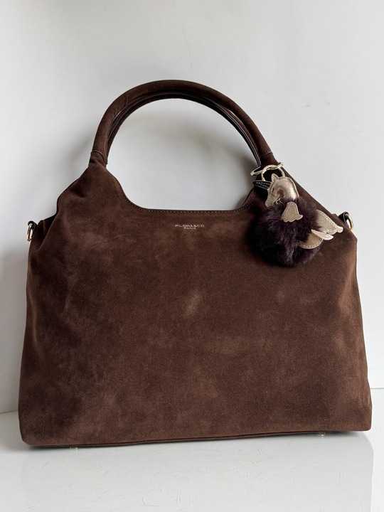 Torebka Flora&Co duża czekoladowa zamsz eco zamszowa breloczek brąz shopper