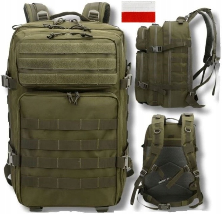 DUŻY PLECAK WOJSKOWY POJEMNY TURYSTYCZNY TAKTYCZNY MILITARNY 45L + FLAGA