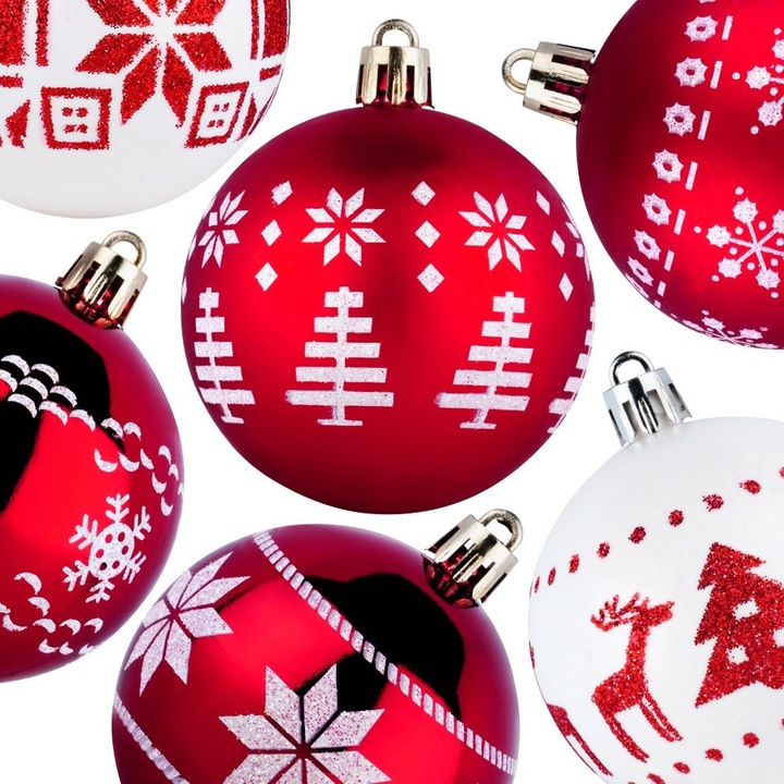 30x Bombki CHOINKOWE świąteczne nietłukące BIAŁE CZERWONE zestaw bombek