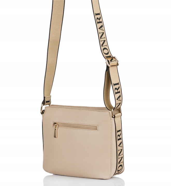MONNARI Torebka na ramię LISTONOSZKA Pojemna PASEK LOGO PREMIUM Beżowa
