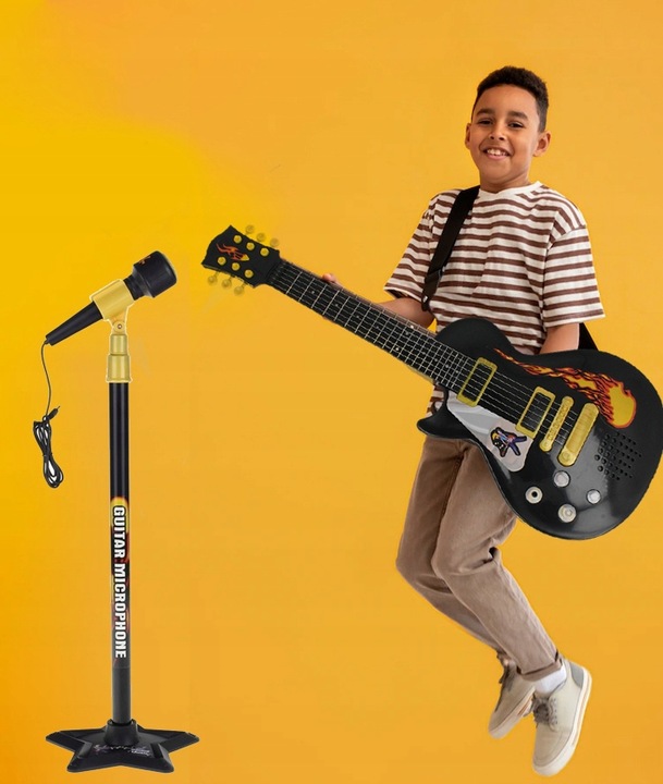 Gitara DLA DZIECI Elektryczna Na Baterie + Mikrofon Na Statywie + 6 melodii