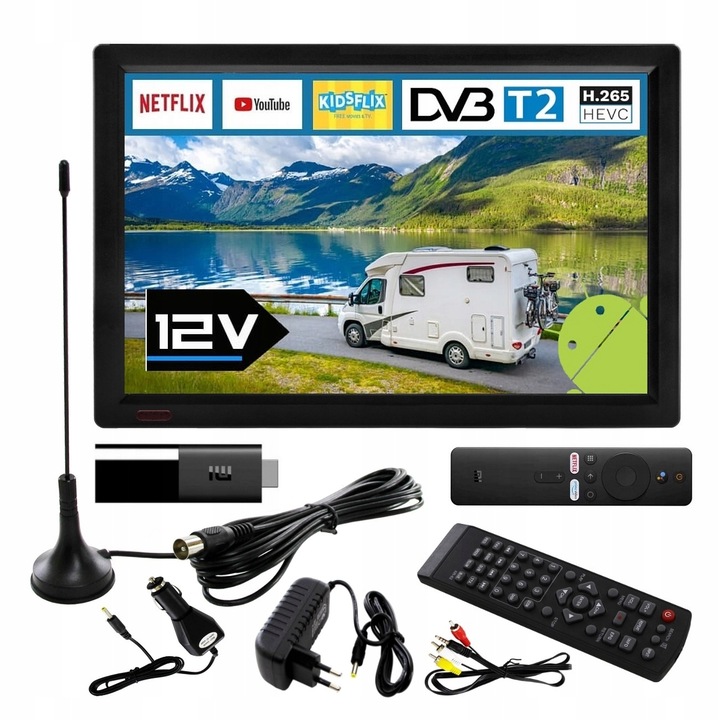 Telewizor SMART Android TV 16 cali WiFi BT USB HDMI DVBT2 230V 12V Netflix