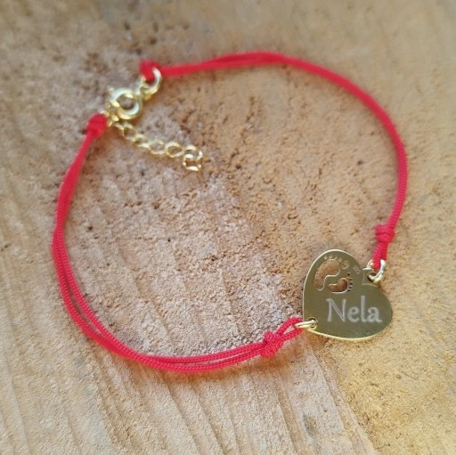 BRANSOLETKA SREBRO ZŁOCONE SERCE STÓPKI GRAWER