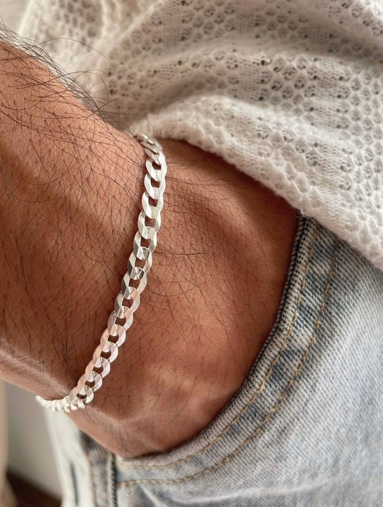 SREBRNA BRANSOLETKA PANCERKA DIAMENTOWANA MĘSKA 5mm SREBRO PRÓBA 925