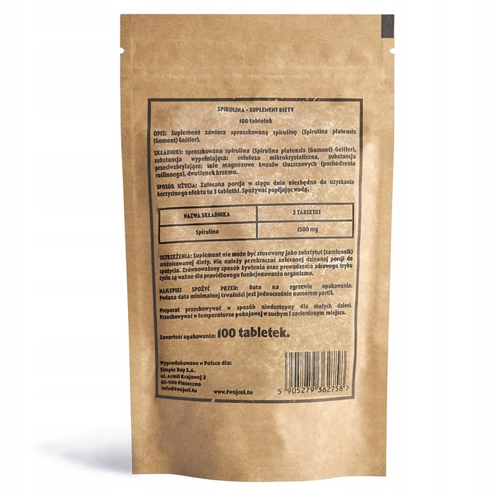 SPIRULINA Twój Cel To 500mg - ODKWASZENIE ODCHUDZANIE WITALNOŚĆ 100 TAB.