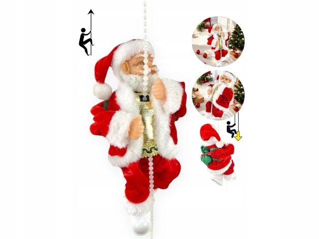 MIKOŁAJ WSPINAJĄCY SIĘ NA LINIE 100CM MELODYJKA NA PREZENT ŚWIĘTA WCHODZĄCY