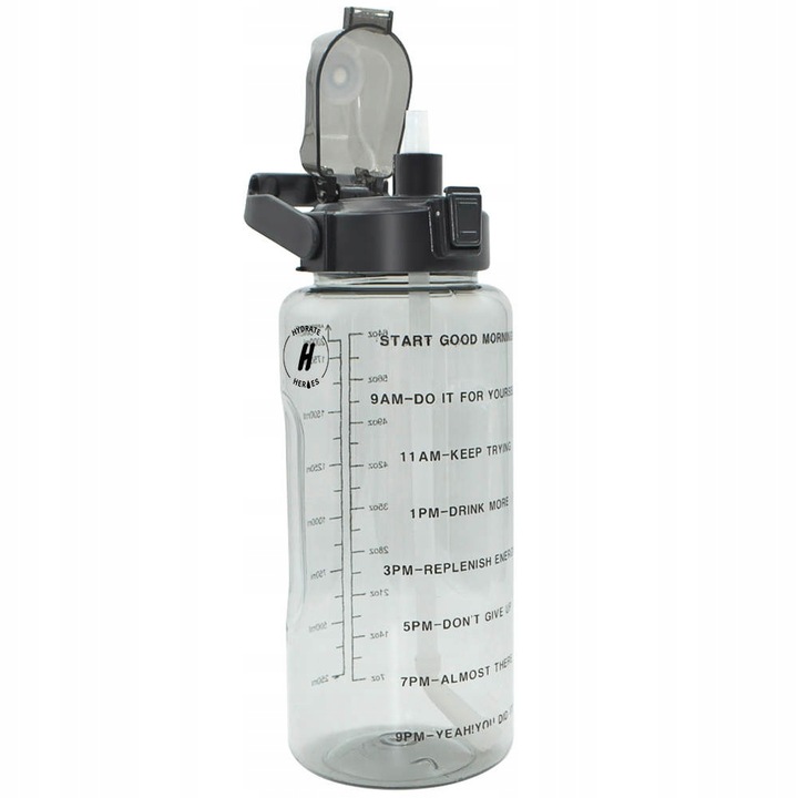 BUTELKA NA WODĘ BIDON Z MIARKĄ ZE SŁOMKĄ PRZYPOMNIENIEM SIŁOWNIA FITNESS 2L