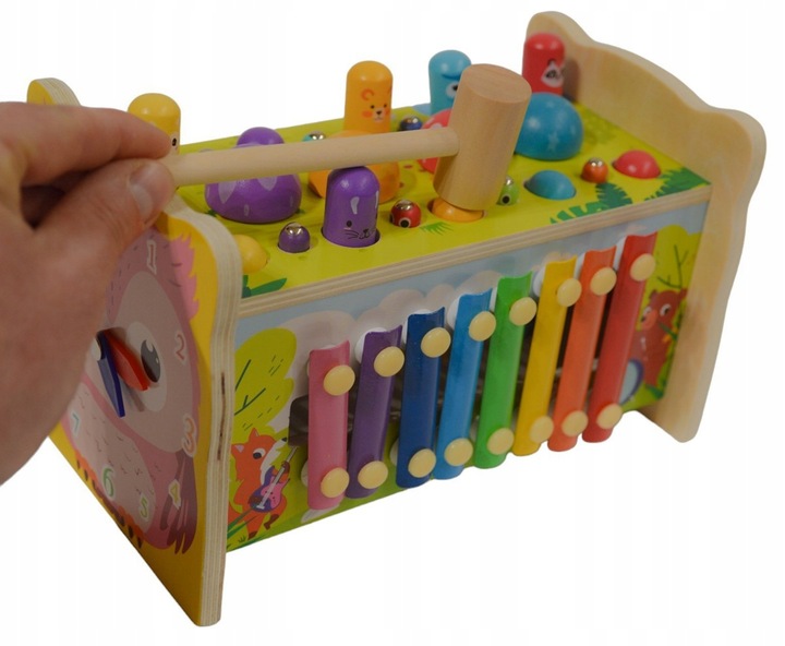 SORTER DREWNIANY WBIJAK KOSTKA CYMBAŁKI GRA UKŁADANKA KLOCKI MONTESSORI SOW