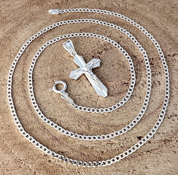 Łańcuszek srebrny pancerka 45cm 925 z krzyżykiem idealny prezent na komunię