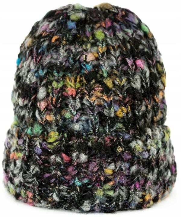 Czapka zimowa damska Multicolor - boucle, gruba, beanie Czarny