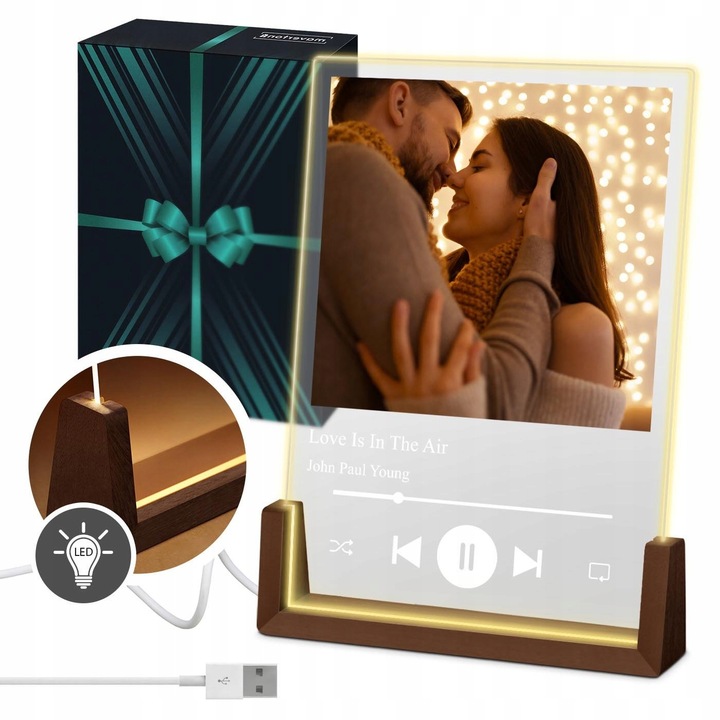 Ramka Zdjęcie na Szkle Lampka Nocna LED 3D XL Piosenka Spotify Walentynki