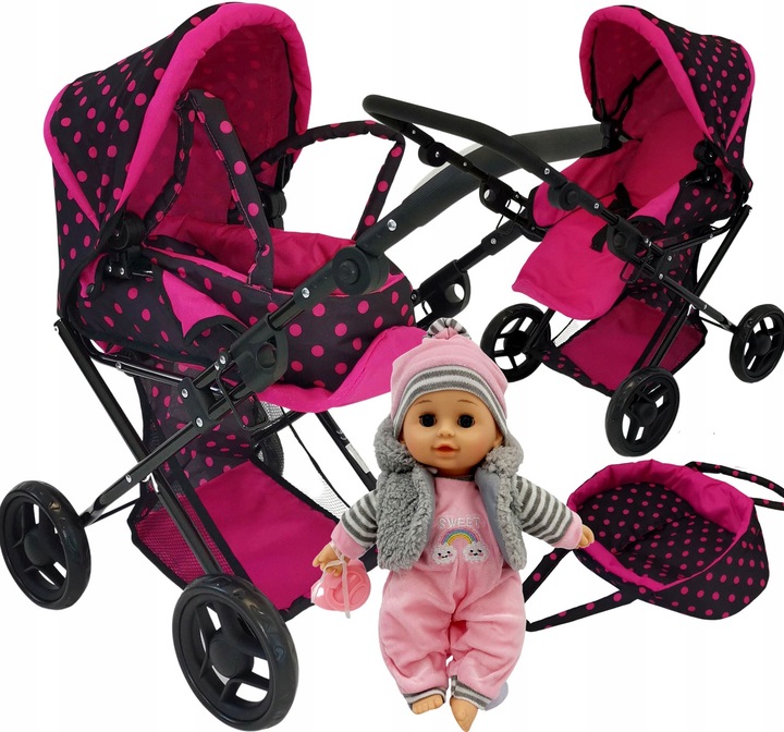 WÓZEK DLA LALEK NOSIDŁO TORBA POŚCIEL+BOBAS ŚPIEWA