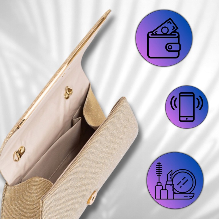 Kopertówka Wizytowa Mała ZŁOTA Torebka Wieczorowa ŁAŃCUSZEK Elegancka Mini