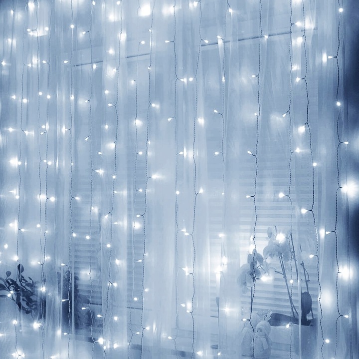KURTYNA ŚWIETLNA NA BATERIE 300 LED LAMPKI 3x3M 8 FUNKCJI ZIMNE ŚWIATŁO
