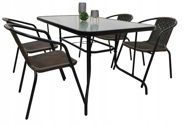 ZESTAW MEBLI OGRODOWYCH NA BALKON STÓŁ 120x70 +4x KRZESŁA LORETTO BRĄZ MIX
