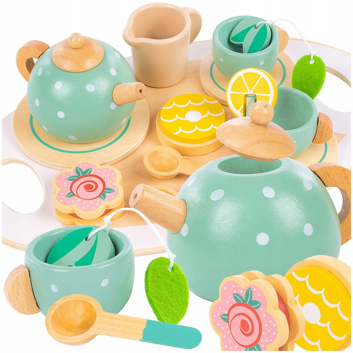 DREWNINAY ZESTAW DO HERBATY DLA DZIECI KINDERPLAY AKCESORIA + TACA