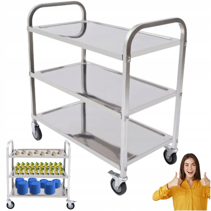 WÓZEK KELNERSKI CATERINGOWY 3 PÓŁKOWY STAL NIERDZEWNA 240 KG 95x50x93 CM