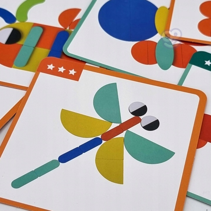 Drewniana Układanka Klocki GRA Karty Zadania EDU 40 Wzorów 50 Elementów