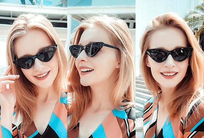 Okulary pilotki KOCIE OKO czarne PROSTOKĄTNE retro Damskie Przeciwsłoneczne