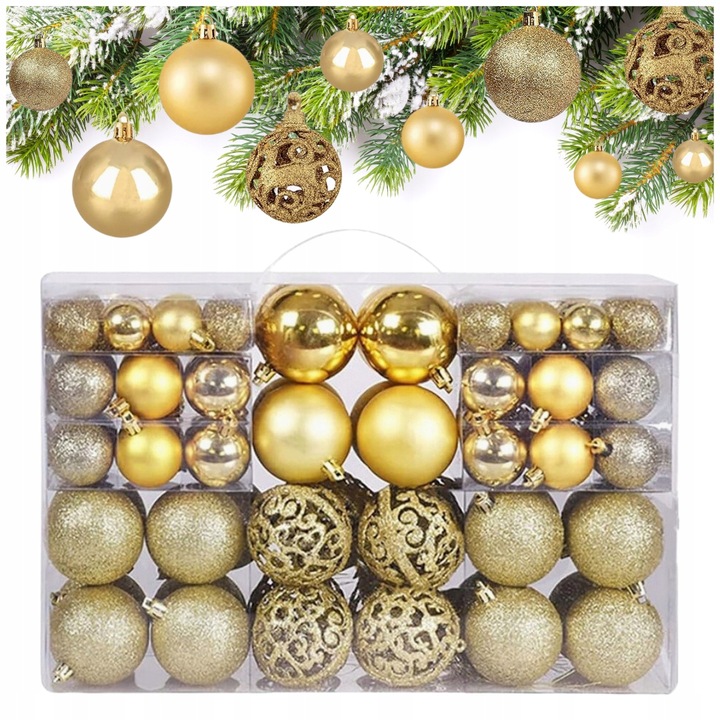 BOMBKI CHOINKOWE ZESTAW MIX WZORÓW ŚWIĄTECZNE ZŁOTE WZORY XXL 100SZT