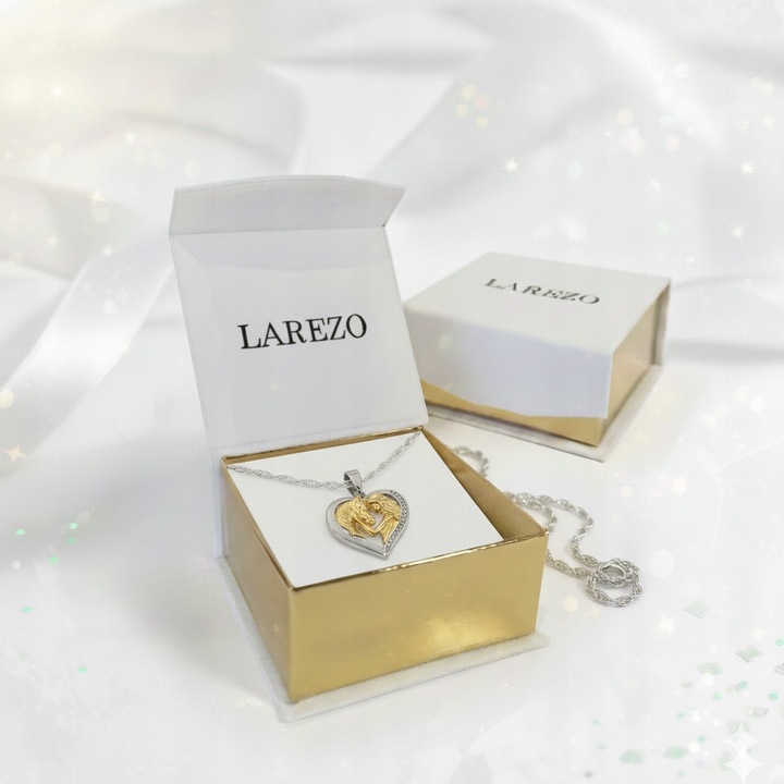 Naszyjnik Srebrny Serce Dziewczynka z Koniem Złoty Koń Cyrkonie SREBRO 925