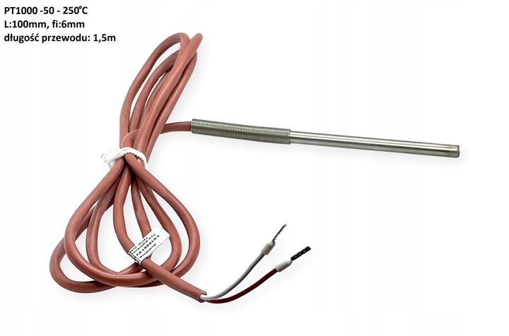 Czujnik sonda temperatury PT1000 uniwersalny 250*C fi6x100 przewód 1,5m