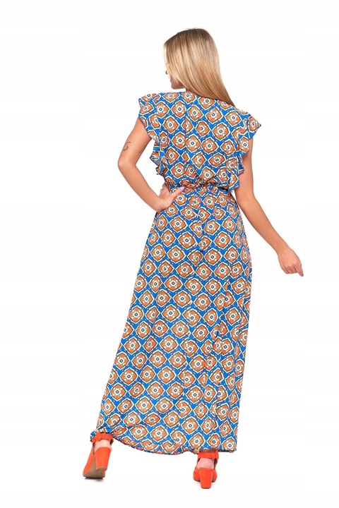 KOBIECA DŁUGA SUKIENKA DAMSKA MAXI LETNIA W ORIENTALNY WZÓR MORAJ R.M