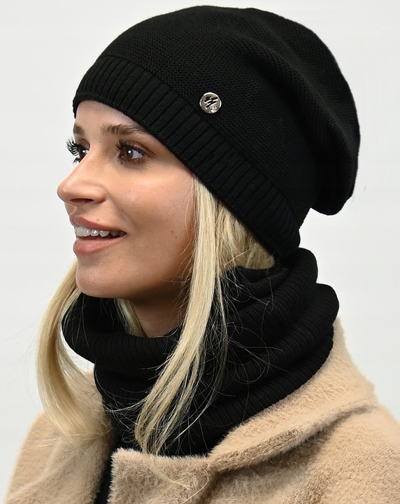 Komplet Czapka z Tubą Znakomita Jakość Czarny B1