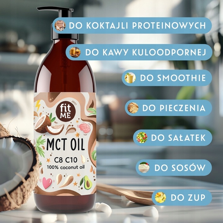 Olej MCT z kokosa 100% Coconut olej kokosowy keto C8 + C10 500 ml + pompka
