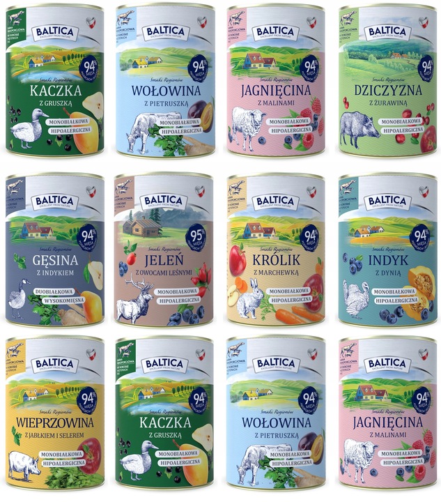 BALTICA karma mokra dla psa 12x400g mix smaków bez zbóż