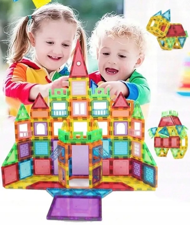 Klocki MAGNETYCZNE duży zestaw mocne magnesy PANELE MŁYN 130 elementów