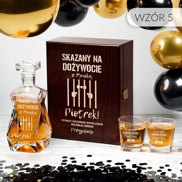 PREZENT NA WIECZÓR KAWALERSKI KARAFKA Z GRAWEREM SZKLANKI DO WHISKY GRAWER